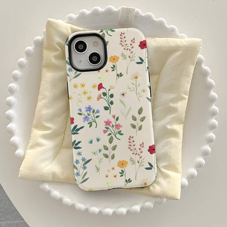 Ins Flower Phone Case Apple 15 Double Layer Film Case 13pm Hard Case 14 Women's 2-in-1 Phone Case