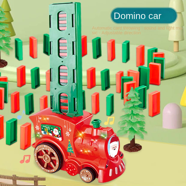 Christmas gift, dominoes, small train, lighting, music, automatic bidding, puzzle, DIY toy, electric bike