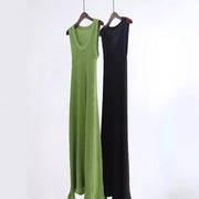 Lotus leaf edge lace U-neck knitted dress long skirt without sleeves long vest skirt knitted skirt