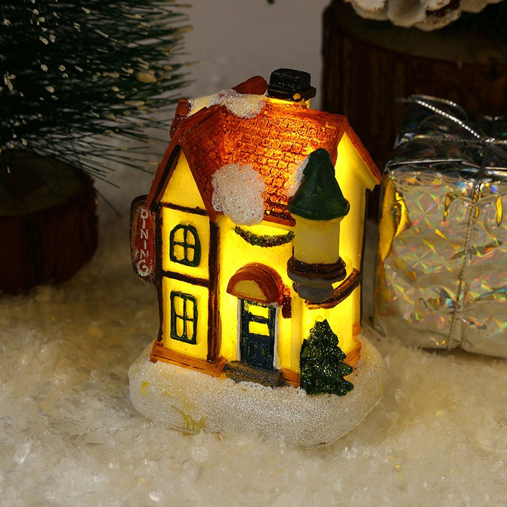 Christmas decorations resin Christmas small house micro landscape glowing snow house ornaments Christmas gifts