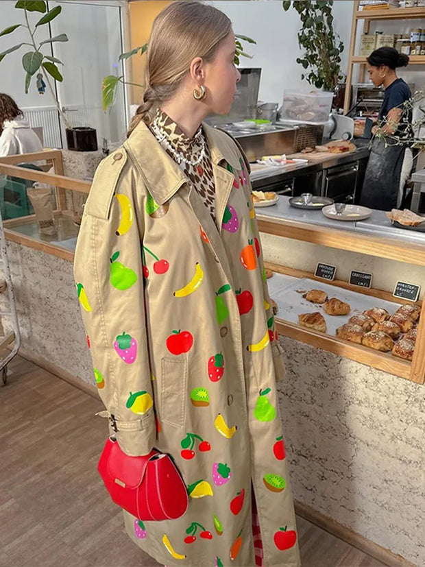 Khaki fruit print coat