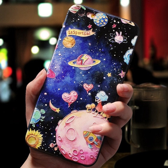 Eqvvol Cute 3D Emboss Cartoon Patterned Phone Case For iphone X 8 7 6 6S Plus Cases Soft Silicone Cover For iphone 5 5s SE Coque