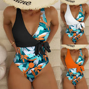 European and American women's one-piece swimsuit, color blocked swimsuit, foreign trade sexy cross holiday swimsuit