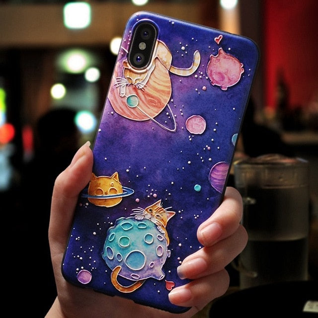 Eqvvol Cute 3D Emboss Cartoon Patterned Phone Case For iphone X 8 7 6 6S Plus Cases Soft Silicone Cover For iphone 5 5s SE Coque