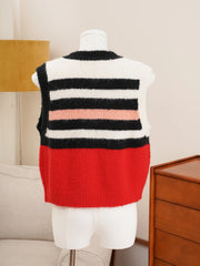 Wool-blend Mohair Striped Color Contrast Vest  Women Knit Top Niche Design Knitted Outfit Chic Sweater