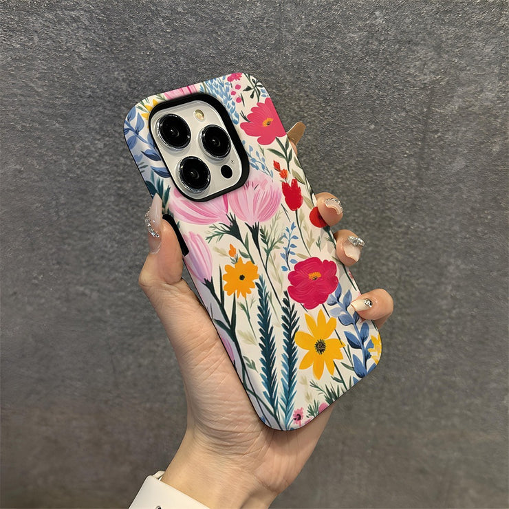 Small Fresh Women's Flower Phone Case 15pm Film Case 14pro Women's Apple 13 Protective Cover 16pro Simple