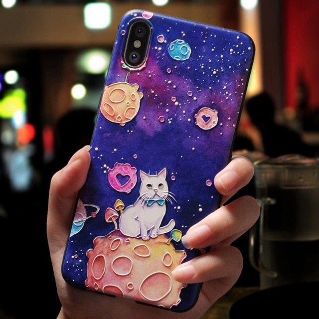 Eqvvol Cute 3D Emboss Cartoon Patterned Phone Case For iphone X 8 7 6 6S Plus Cases Soft Silicone Cover For iphone 5 5s SE Coque