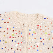 French fashion casual versatile girls' colorful sequin knitted sweater cardigan jacket