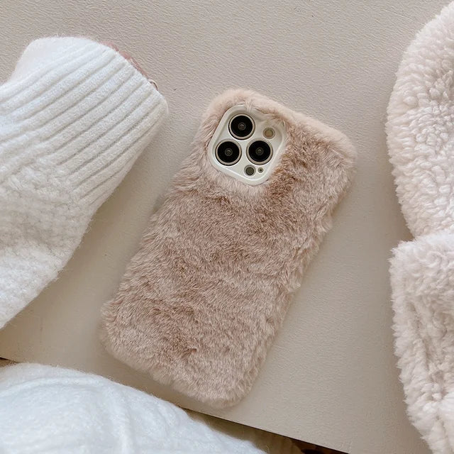 Ottwn Candy Color Warm Furry Phone Case For iPhone 11 12 13 Pro Max 14 Pro Max 14Plus Camera Lens Protection Soft TPU Back Cover - Follow yourDream