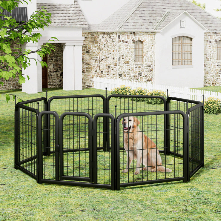 Outdoor dog fence, 8-piece board dog fence. 31 inch portable pet sports fence. Black, 26.3 inches wide x 31.5 inches high.