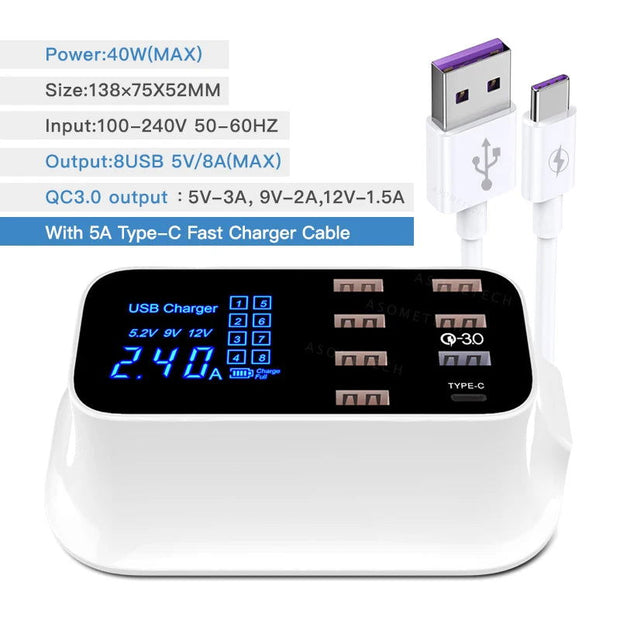 8 Ports Quick Charge 3.0 Led Display USB Charger For Android iPhone Adapter Phone Tablet Fast Charger For xiaomi huawei samsung - Follow yourDream