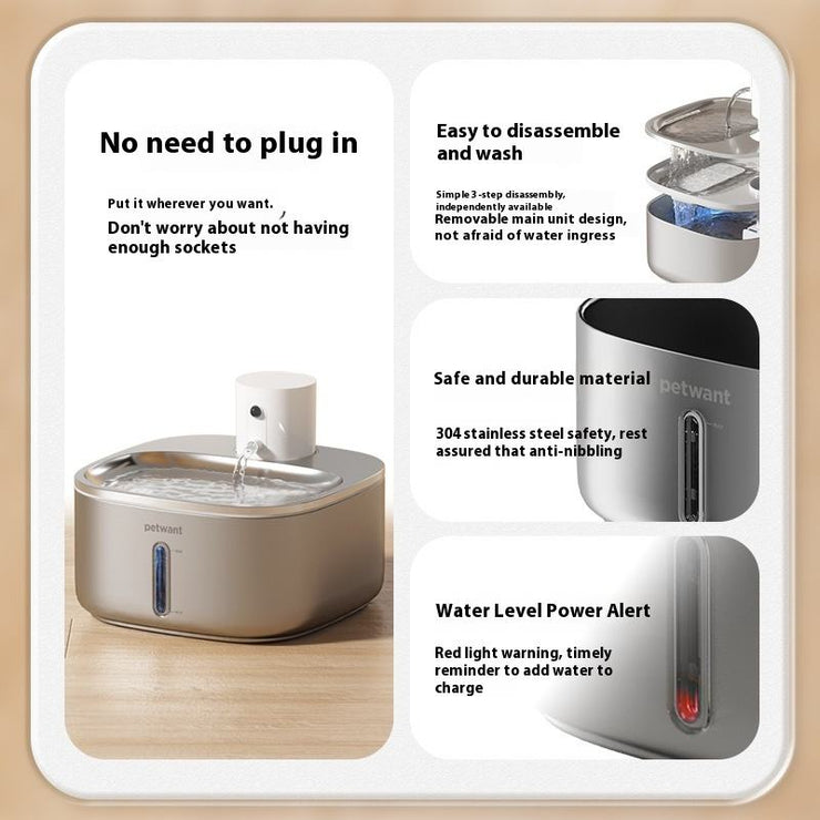 8 Unit Minimum for Wholesale  3.2L Stainless Steel Pet Water Dispenser Wireless Charging Automatic Cat Water Bowl Unplugged Bottle Box Packaging - Follow yourDream