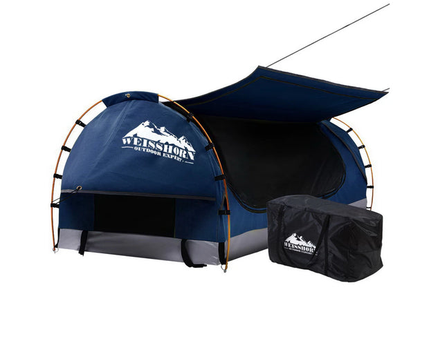 King Single Swag Camping Swags Canvas Free Standing Dome Tent Blue