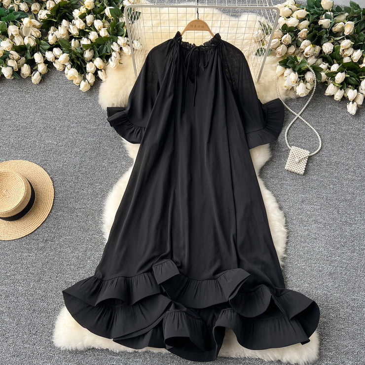 Palace style lotus leaf edge dress women's vacation dress formal dress long skirt