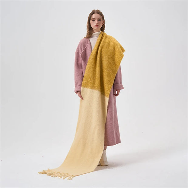 Simple color blocking soft touch plush scarf thickened and lengthened imitation cashmere shawl student windproof scarf for women