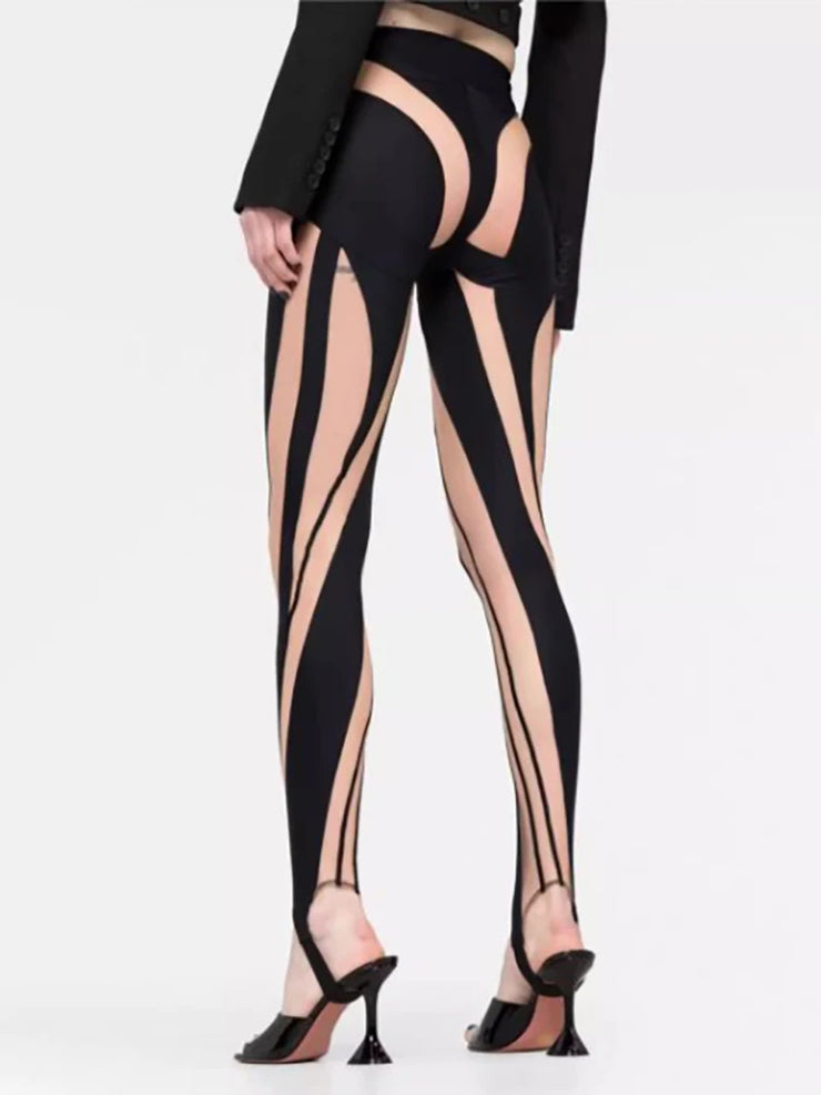 Color blocking mesh splicing foot stomping leggings