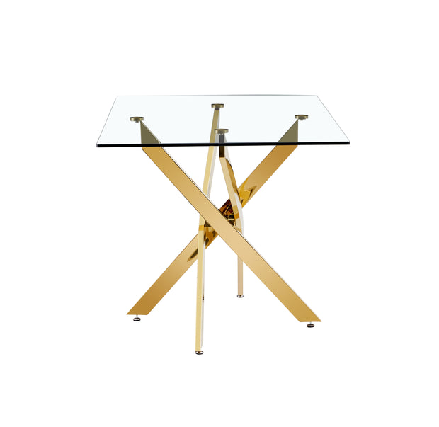 TEMPERED CLEAR GLASS GOLDEN LEG DINNING TABLE 63"