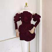 French style niche heiress style temperament three-dimensional flower strapless dress