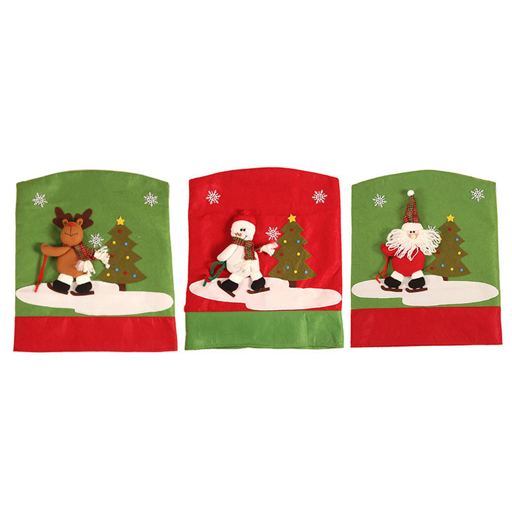 Christmas Restaurant Home Christmas Decorations Christmas Snowman Doll Ski Chair Back Cover Christmas Chair Cover