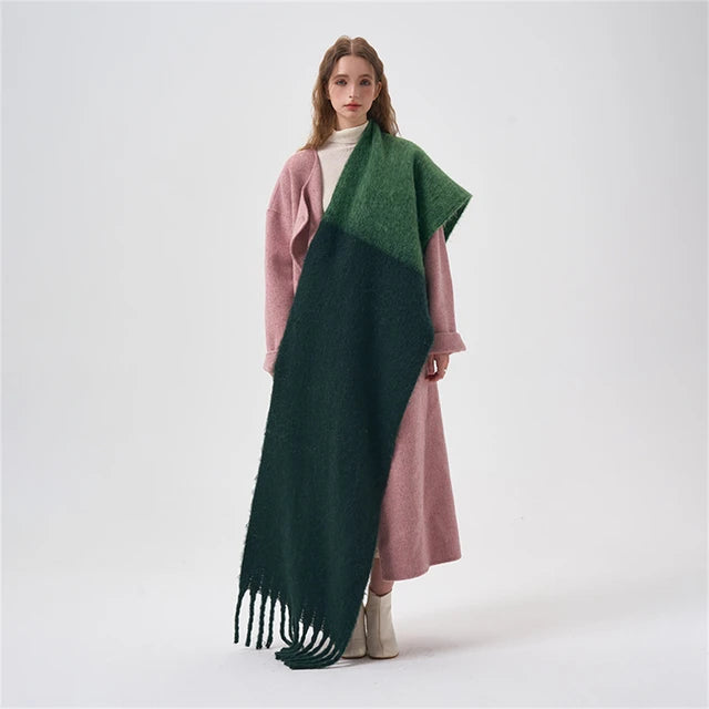 Simple color blocking soft touch plush scarf thickened and lengthened imitation cashmere shawl student windproof scarf for women