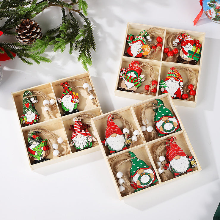 Christmas Painted Wooden Pendant Santa Claus Gift Christmas Tree 12pcs