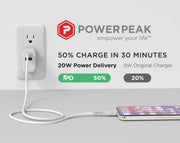 PowerPeak PD Wall Dual Port Charger 20W - White