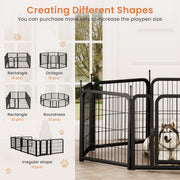 8-panel dog fence, 24 inch small dog pet fence, portable indoor pet game fence. Black, 22.2 inches wide x 23.6 inches high.