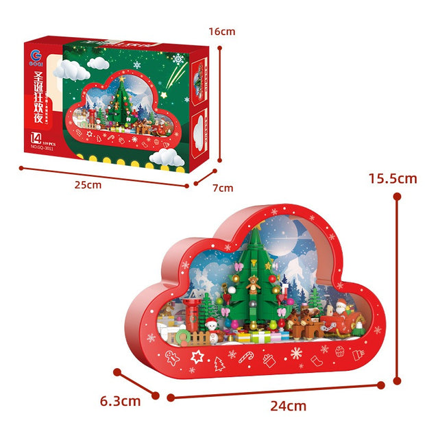 Christmas gift tree cloud mirror with lights, building blocks, assembling toys and ornaments