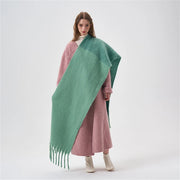 Simple color blocking soft touch plush scarf thickened and lengthened imitation cashmere shawl student windproof scarf for women