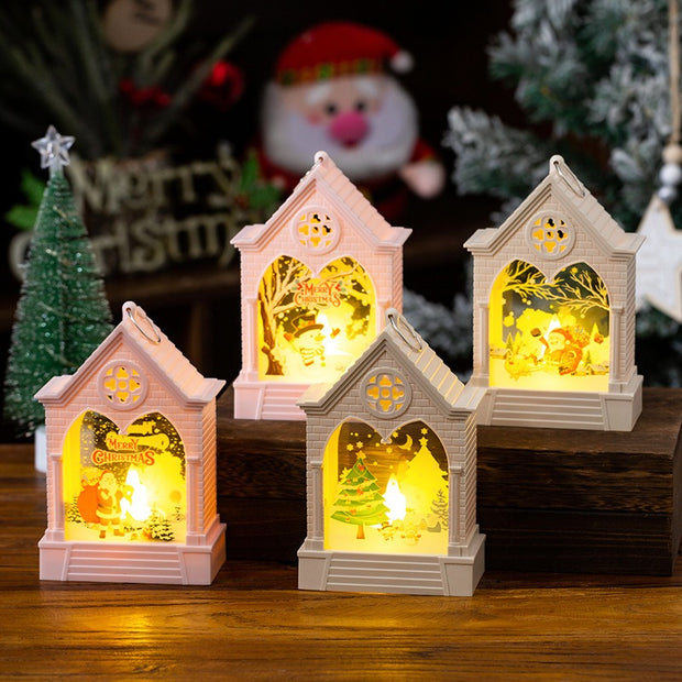 Christmas European style house small night light LED desktop decoration showcase wind light hanging decoration creative props