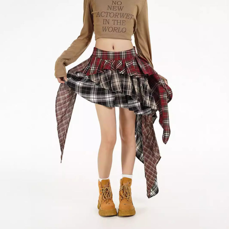 American retro patchwork skirt for women, autumn design sense, spicy girl style, fashionable irregular short skirt