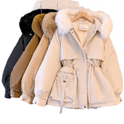 Thin down cotton jacket with fashionable and thick fur and fur integrated jacket