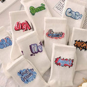 9 Pairs/Set Unisex Socks Letters Printed Simple Mid Tube Socks Suit In All Seasons For Daily Sports - Follow yourDream