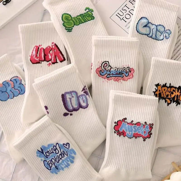 9 Pairs/Set Unisex Socks Letters Printed Simple Mid Tube Socks Suit In All Seasons For Daily Sports - Follow yourDream