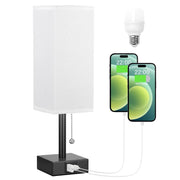 Bedside Table Lamp with USB C+A Ports Pull Chain Desk Lamp Usb Rechargeable AC85-265V Shade for Living Room Study Reading Light