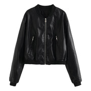 Woman Zipper Leather Jackets Perfecto Leather New In Outerwears Aviator Woman Y2K High Street Long Sleeve