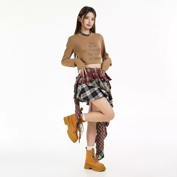 American retro patchwork skirt for women, autumn design sense, spicy girl style, fashionable irregular short skirt