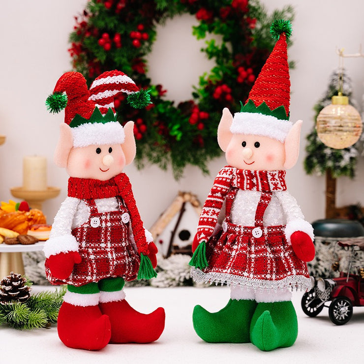 Christmas decorations doll ornaments red and green elf retractable dolls