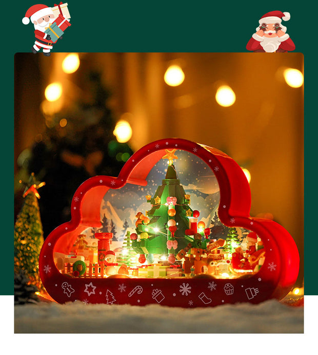 Christmas gift tree cloud mirror with lights, building blocks, assembling toys and ornaments