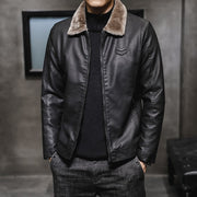 Autumn new men's leather jacket, men's leather jacket, lapel collar, middle-aged and elderly men's clothing, plus plush