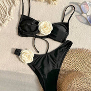 Solid rose strapless drawstring strap split swimsuit bikini