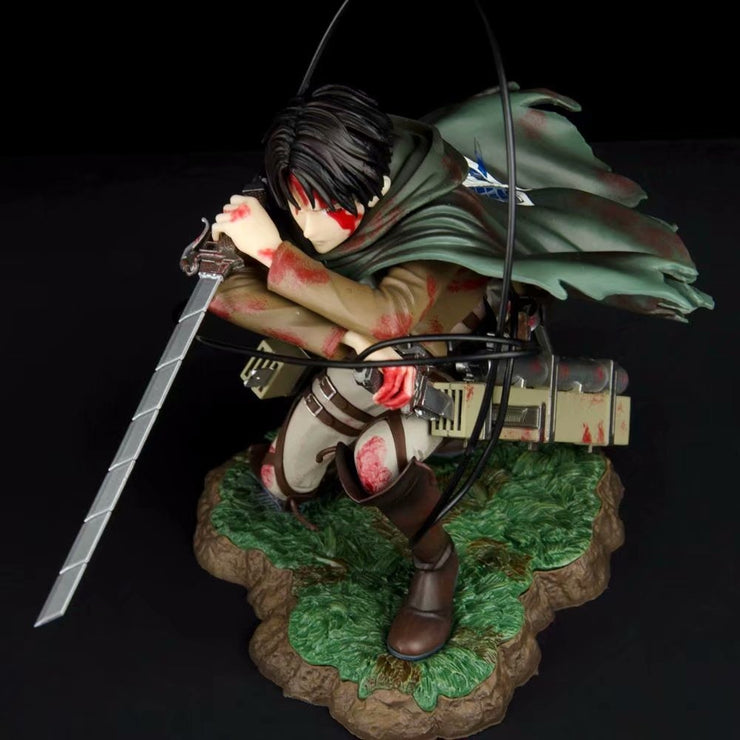 Dee Marvel's Attack on the Giant Levi's Battalion Captain, Kneeling in Blood Battle, Handmade Anime Surrounding Model