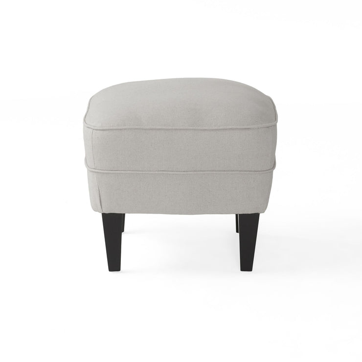 Modern light grey fabric club chair and Ottoman set, stylish cushioned armchair, paired with Ottoman style