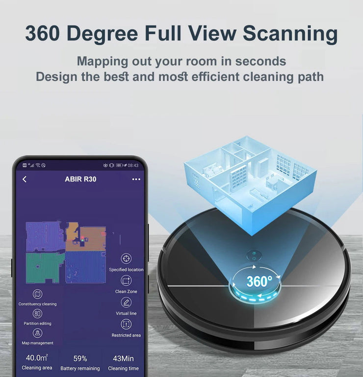 ABIR R30 Robot Vacuum Cleaner, Auto-Empty Station, Laser Lidar, 6500PA Suction,Multi-Floor Maping, Smart Home Wet Dry Appliance - Follow yourDream