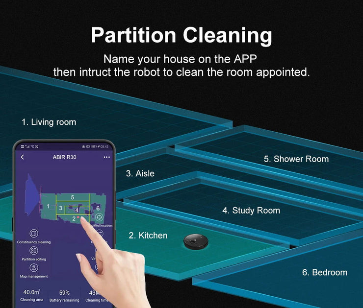 ABIR R30 Robot Vacuum Cleaner, Auto-Empty Station, Laser Lidar, 6500PA Suction,Multi-Floor Maping, Smart Home Wet Dry Appliance - Follow yourDream