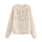 French fashion casual versatile girls' colorful sequin knitted sweater cardigan jacket