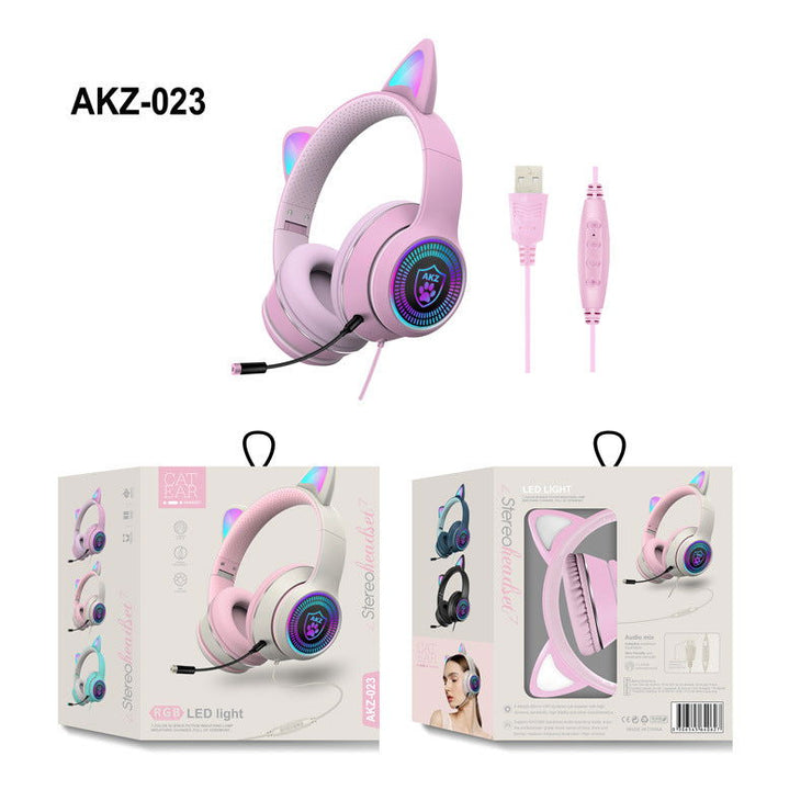 AKZ-023 New RGB Luminous Cat Ear Wired Headset USB With Sound Card Game Headset Learning Headset - Follow yourDream