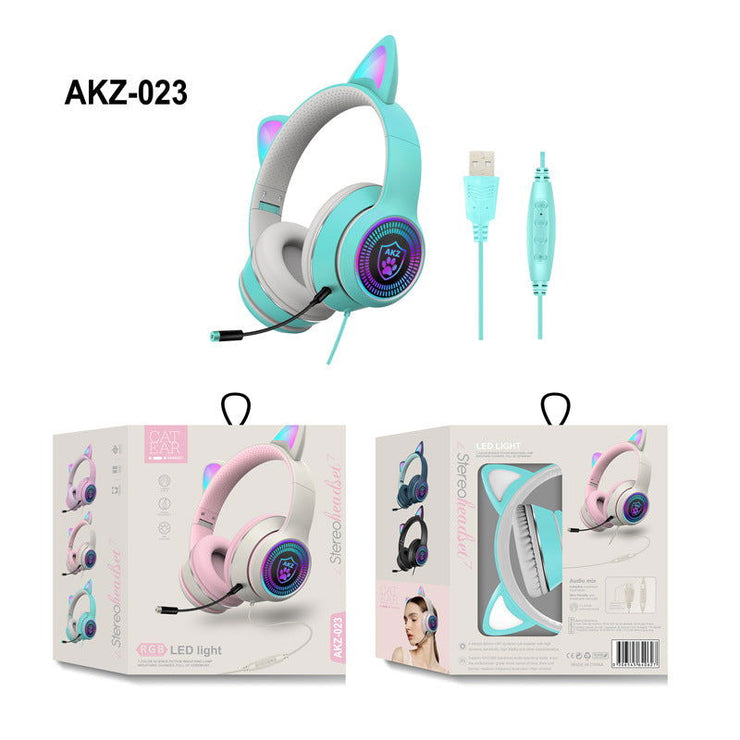 AKZ-023 New RGB Luminous Cat Ear Wired Headset USB With Sound Card Game Headset Learning Headset - Follow yourDream
