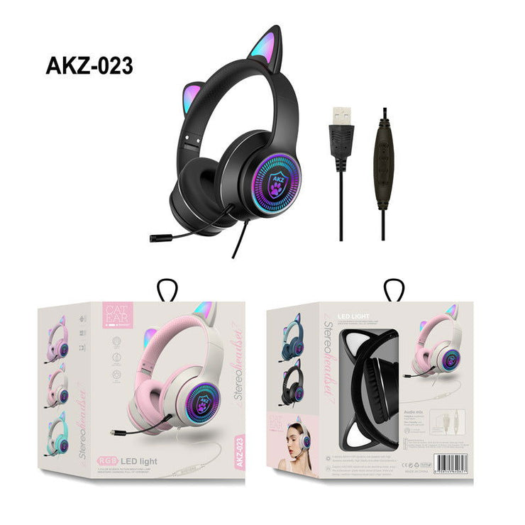 AKZ-023 New RGB Luminous Cat Ear Wired Headset USB With Sound Card Game Headset Learning Headset - Follow yourDream