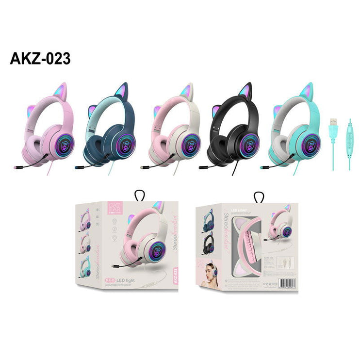 AKZ-023 New RGB Luminous Cat Ear Wired Headset USB With Sound Card Game Headset Learning Headset - Follow yourDream